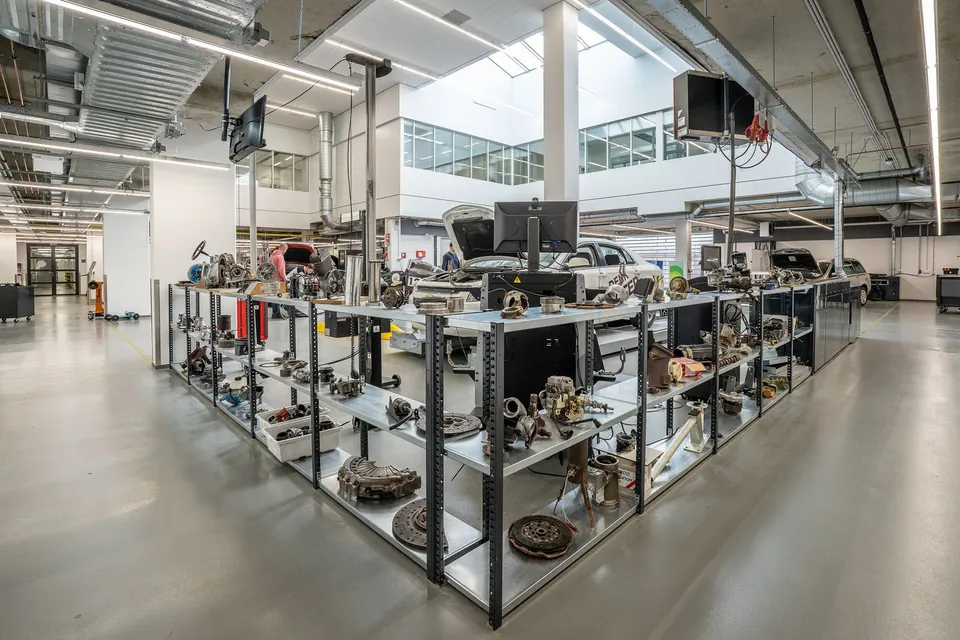 Automotive parts and equipment in a workshop