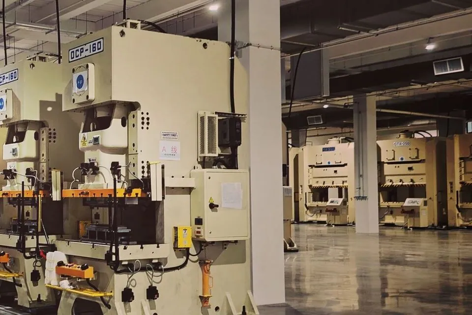 Industrial machines arranged on a factory floor