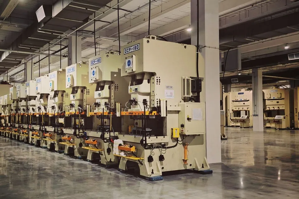 Industrial machines arranged on a factory floor